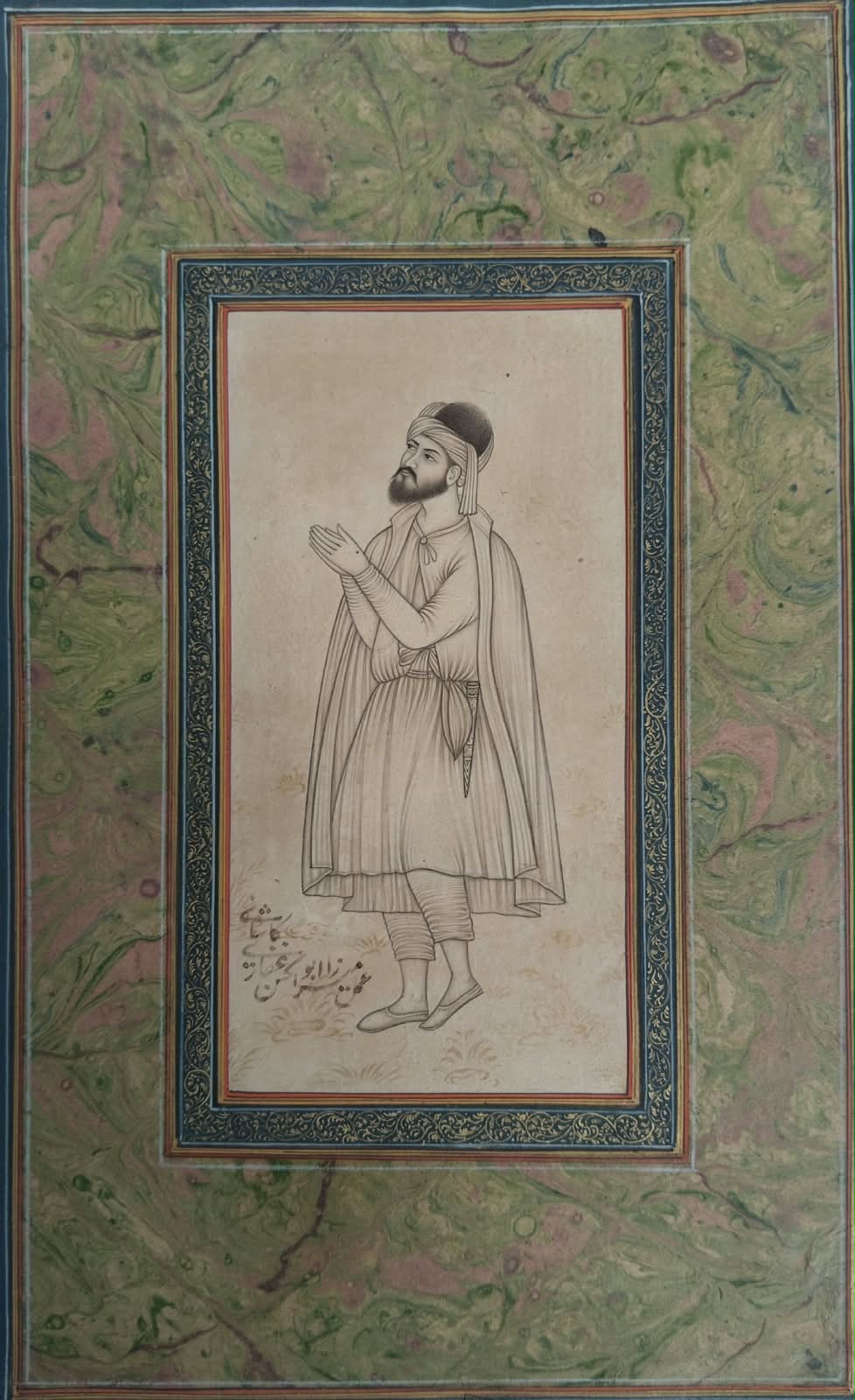 Mughal miniature painting depicting bearded Saint making dua